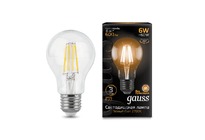 Лампа Gauss LED Filament A60 E27 6W 600lm 2700К 1/10/40