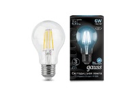Лампа Gauss LED Filament A60 E27 6W 630lm 4100К 1/10/40
