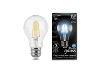 Лампа Gauss LED Filament A60 E27 8W 780lm 4100К 1/10/40