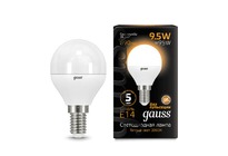 Лампа Gauss LED Шар E14 9.5W 890lm 3000K 1/10/50