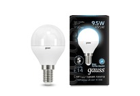 Лампа Gauss LED Шар E14 9.5W 950lm 4100K 1/10/50