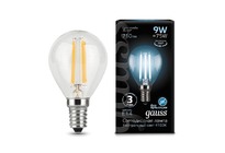 Лампа Gauss LED Filament Шар E14 9W 710lm 4100K 1/10/50