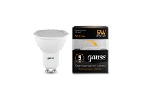 Лампа Gauss LED MR16 GU10-dim 5W 500lm 3000K  диммируемая 1/10/100