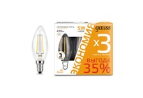 Лампа Gauss Filament Свеча E14 5W 420lm 2700К 1/20 (3 лампы в упаковке)