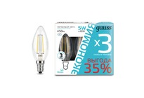 Лампа Gauss Filament Свеча E14 5W 450lm 4100К 1/20 (3 лампы в упаковке)