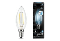 Лампа Gauss LED Filament Свеча E14 7W 580lm 4100К step dimmable 1/10/50