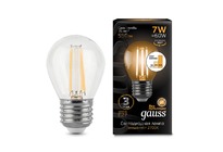 Лампа Gauss LED Filament Шар E27 7W 550lm 2700K step dimmable 1/10/50