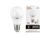 Лампа Gauss LED Elementary A60 7W E27 520lm 2700K 1/10/100 акция